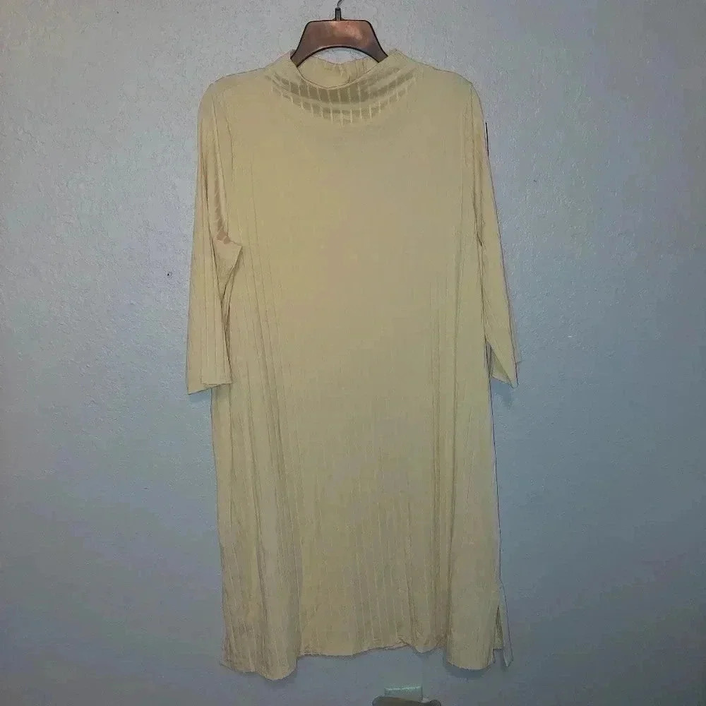 Eileen Fisher Dress Women’s Yellow XL Ribbed Mock Neck Tencel Stretch Casual